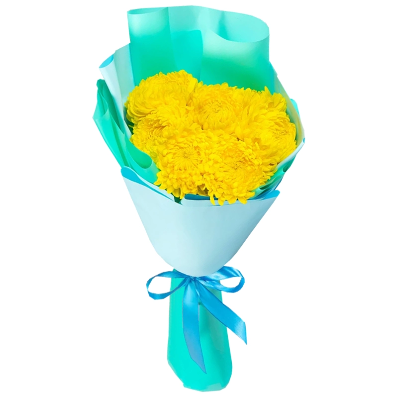 Букет из 7 желтых одноголовых хризантем